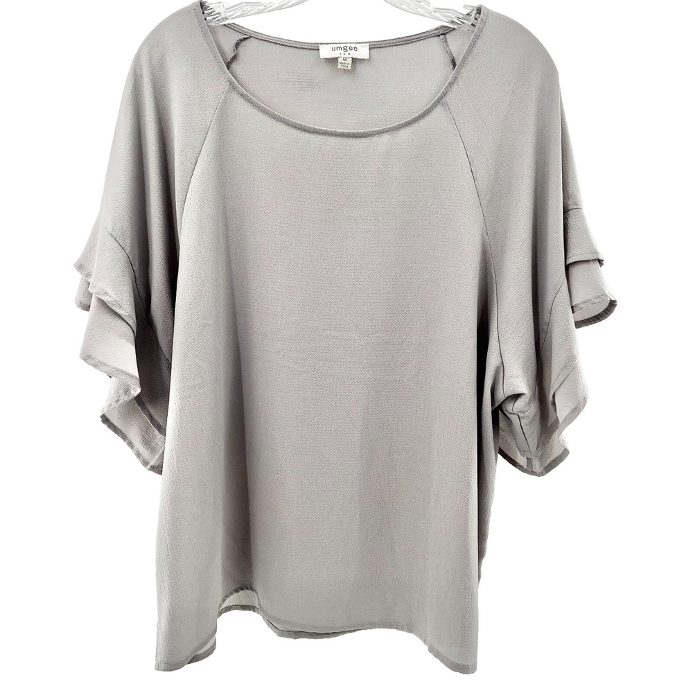 UMGEE USA Women's Size M Gray Polyester Layered Ruffle Sleeve Blouse Shirt Top
